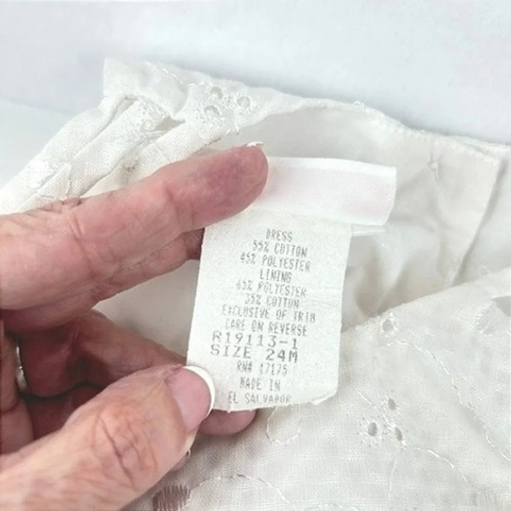 Vintage Bonnie Baby Dress White Eyelet Rosette Infant 24M